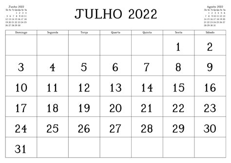 calendario de julho 2022